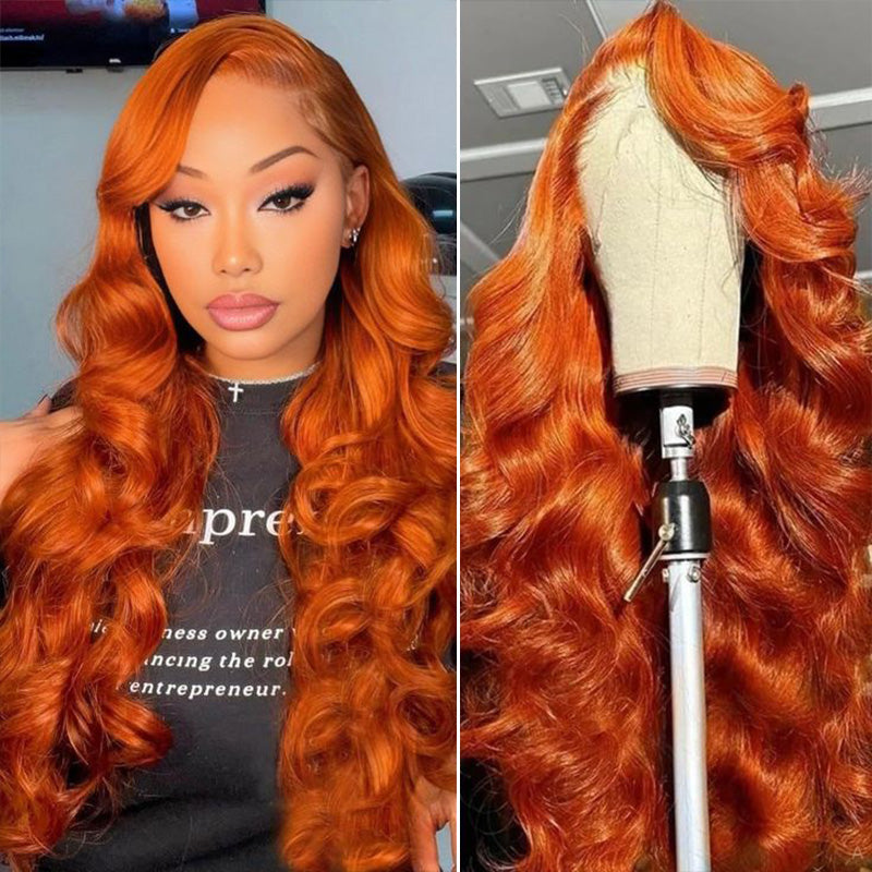 Ginger Orange Colored 13x4 Lace Front Body Wave Wig High Density Human Hair Wigs
