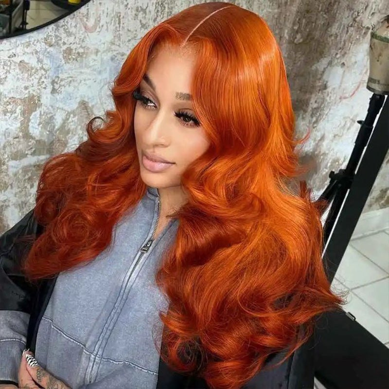 Ginger Orange Colored 13x4 Lace Front Body Wave Wig High Density Human Hair Wigs