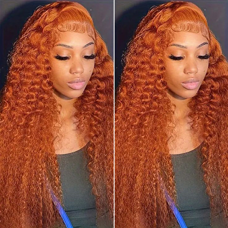 Clearance Sale | Ginger Orange #350 Water Wave Wigs 13x6 Transparent Lace Front Wigs 100% Virgin Human Hair