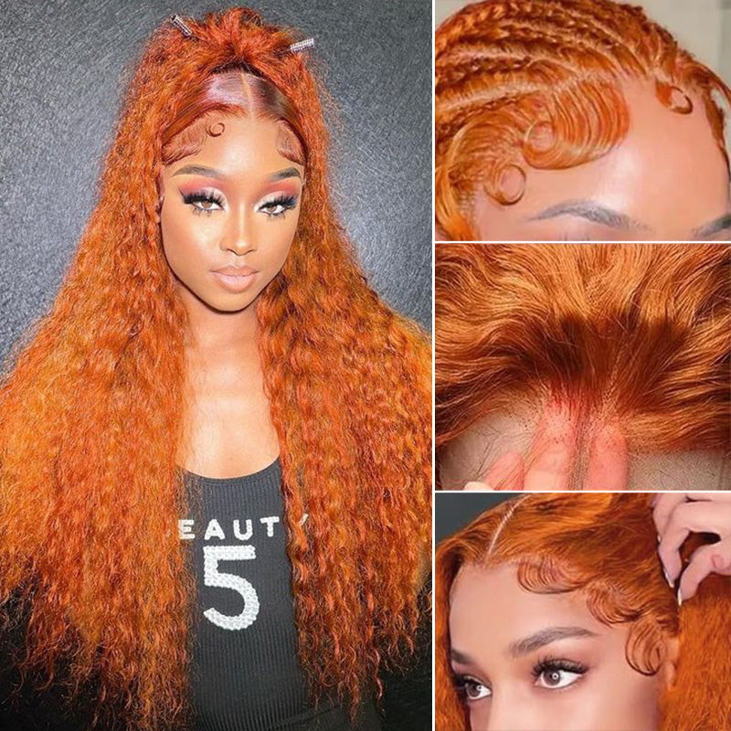 Clearance Sale | Ginger Orange #350 Water Wave Wigs 13x6 Transparent Lace Front Wigs 100% Virgin Human Hair