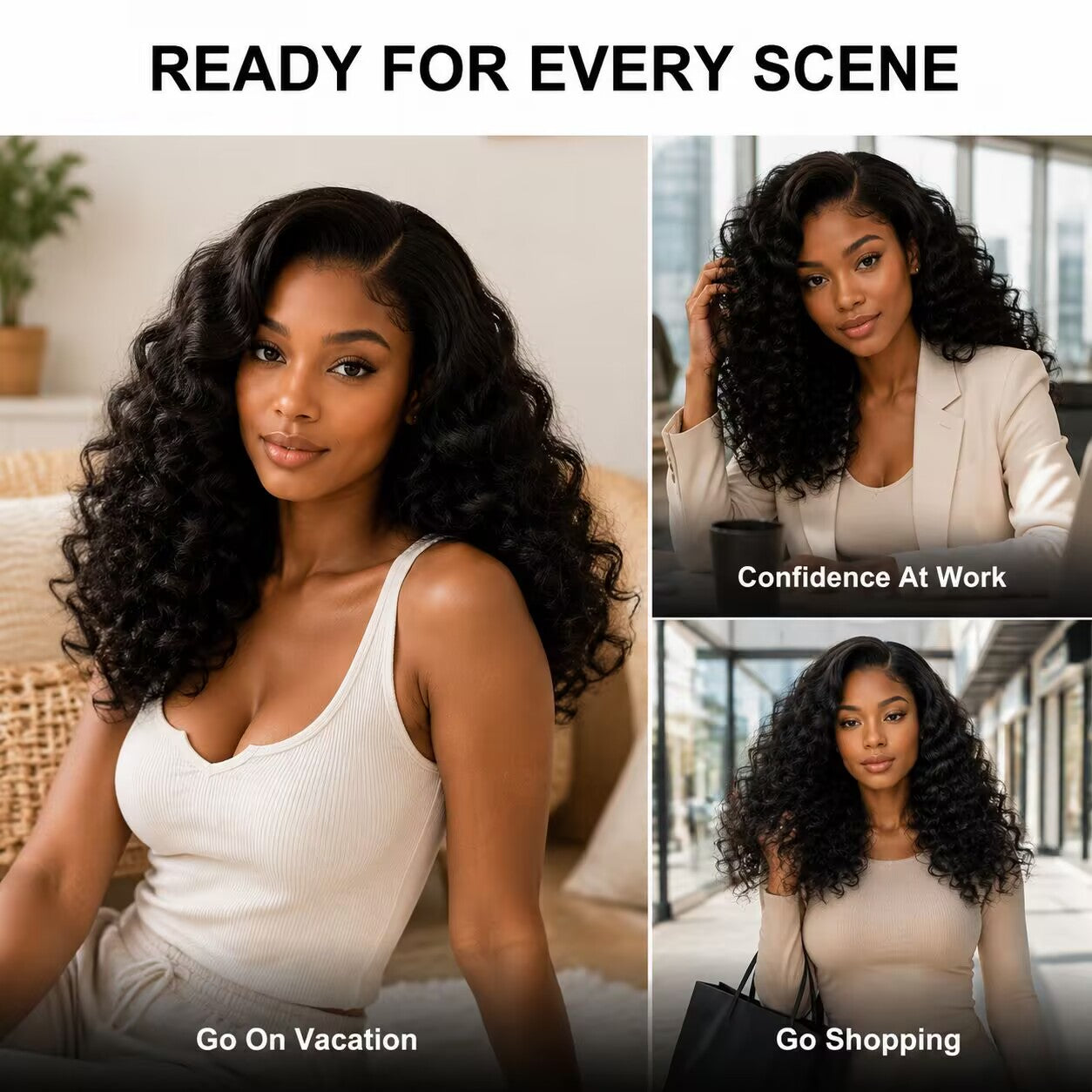 Zlike 7x5 Glueless Bouncy Curl Wig With Drawstring Cap Natural Black 100% Human Hair Lace Front Wig