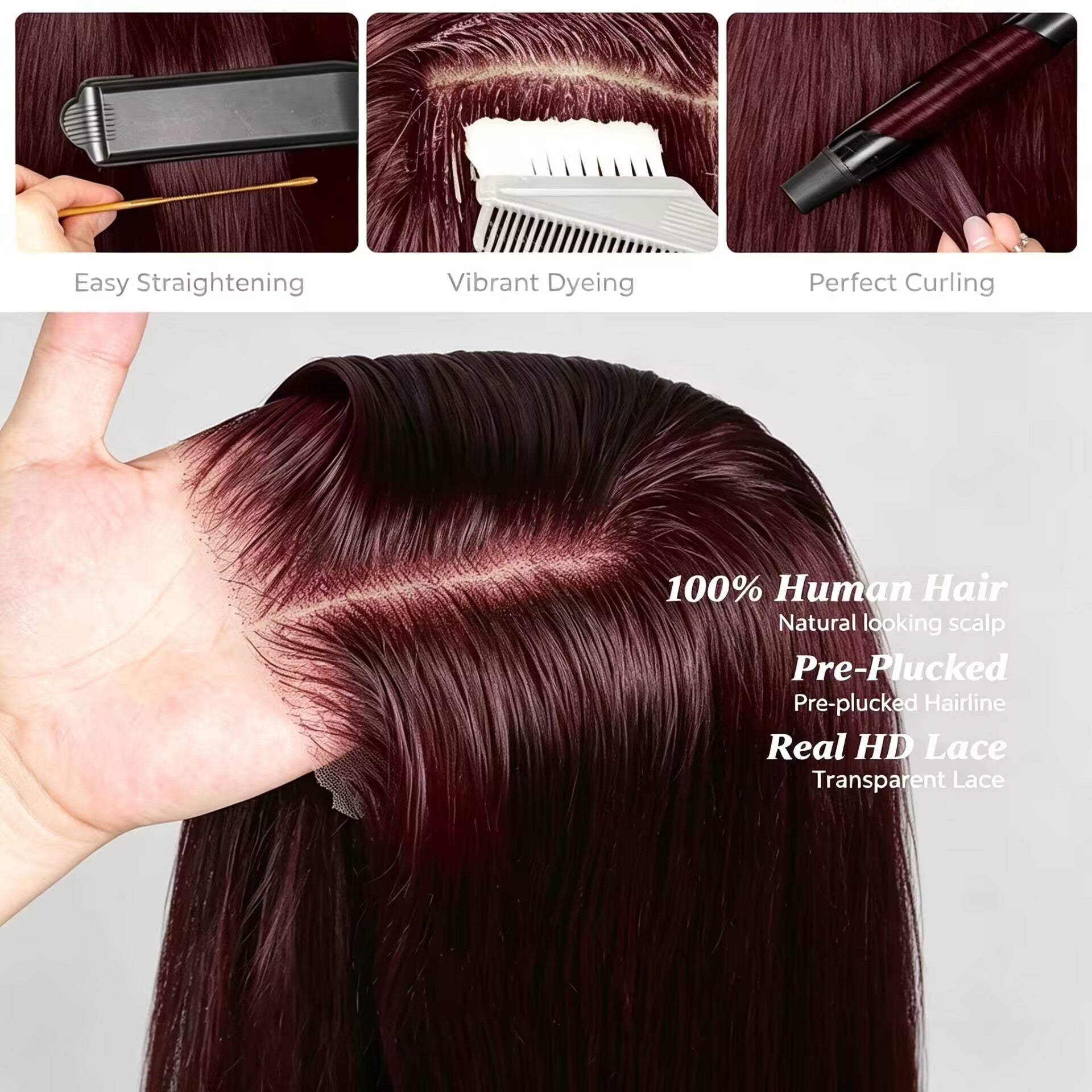 Zlike Glueless Dark Plum Bob Wig 7x5 HD Lace Front Invisible Knots Pre-Cut Lace Beginner Friendly Human Hair Wig