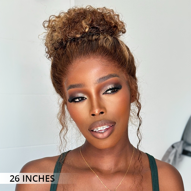 Water Wave Invisi-Band 360 Lace Frontal Wigs Highlight Honey Blonde Glueless Human Hair Wigs