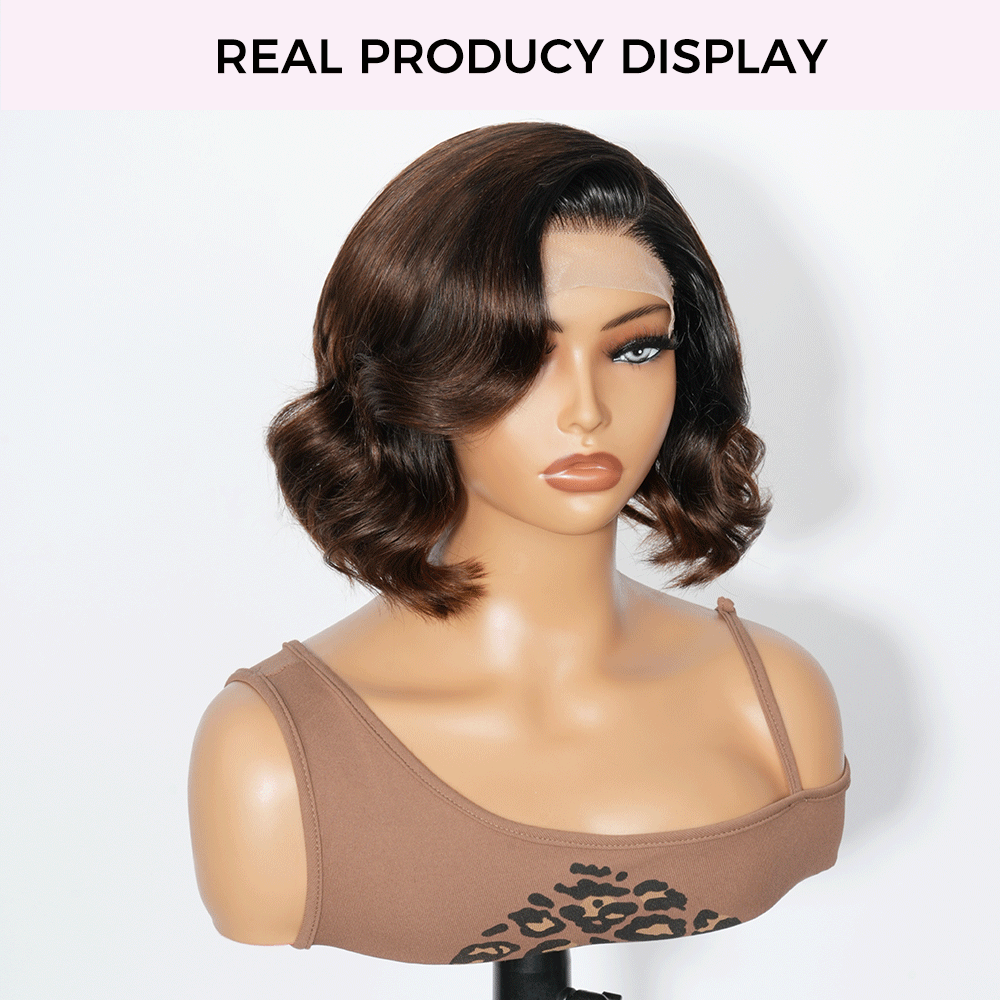 Zlike Layered Cut Bob Wigs Pre Plucked Body Wave Transparent Lace Closure Human Hair Wigs
