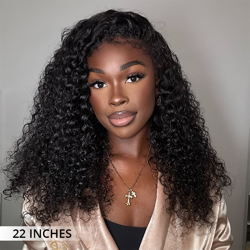 Zlike 4C Curly Edge 300% Density Human Hair Wigs Water Wave Pre Cut Glueless Invisi-Band 360 Lace Frontal Wigs