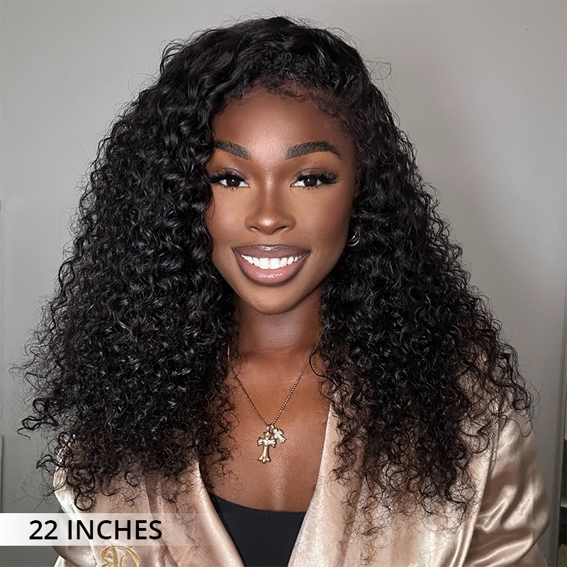 Zlike 4C Curly Edge 300% Density Human Hair Wigs Water Wave Pre Cut Glueless Invisi-Band 360 Lace Frontal Wigs