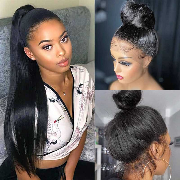 Code: ZL100F | 360 Lace Frontal Wig Transparent Lace Straight Virgin Human Hair Wigs Pre-Plucked With Baby Hair