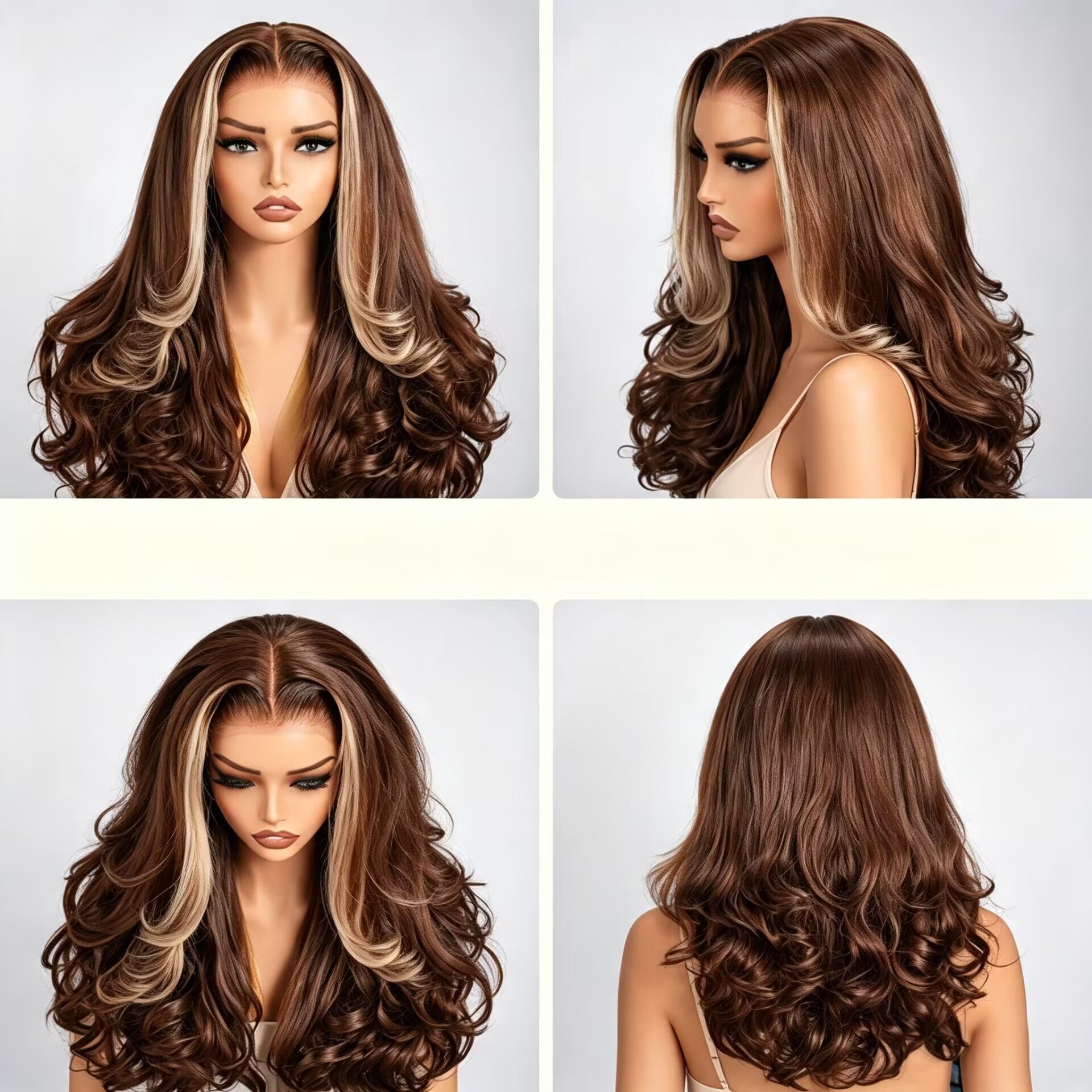 Zlike 7x5 Pre-Cut Layered Blowout Highlight Glueless Wig Human Hair Ready-to-Wear Bouncy Style with Curled Ends