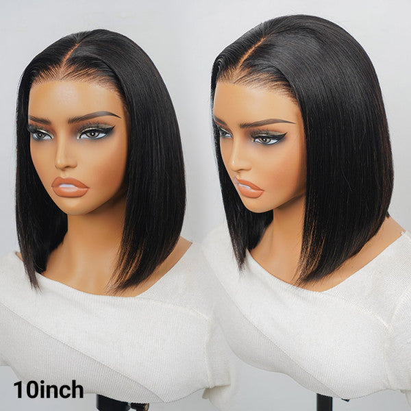 Short Straight Bob Glueless Lace Closure Transparent Lace Bob Wig 180% Density