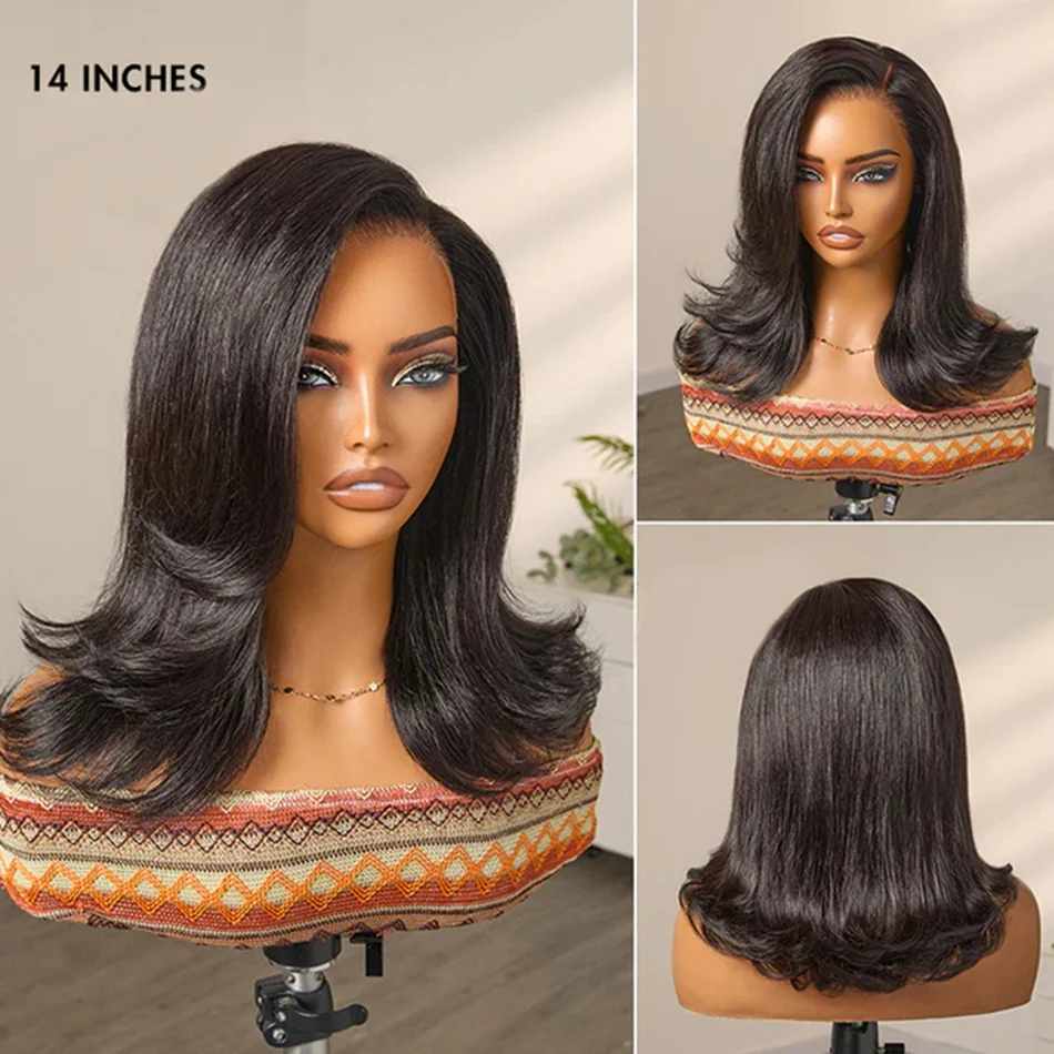 Zlike Retro 90s Flip Ends Bob Cut Wig Pull Go Glueless 13x6 Lace Front Human Hair Wig With Flipped Curved Ends Professional Women Hairstyle