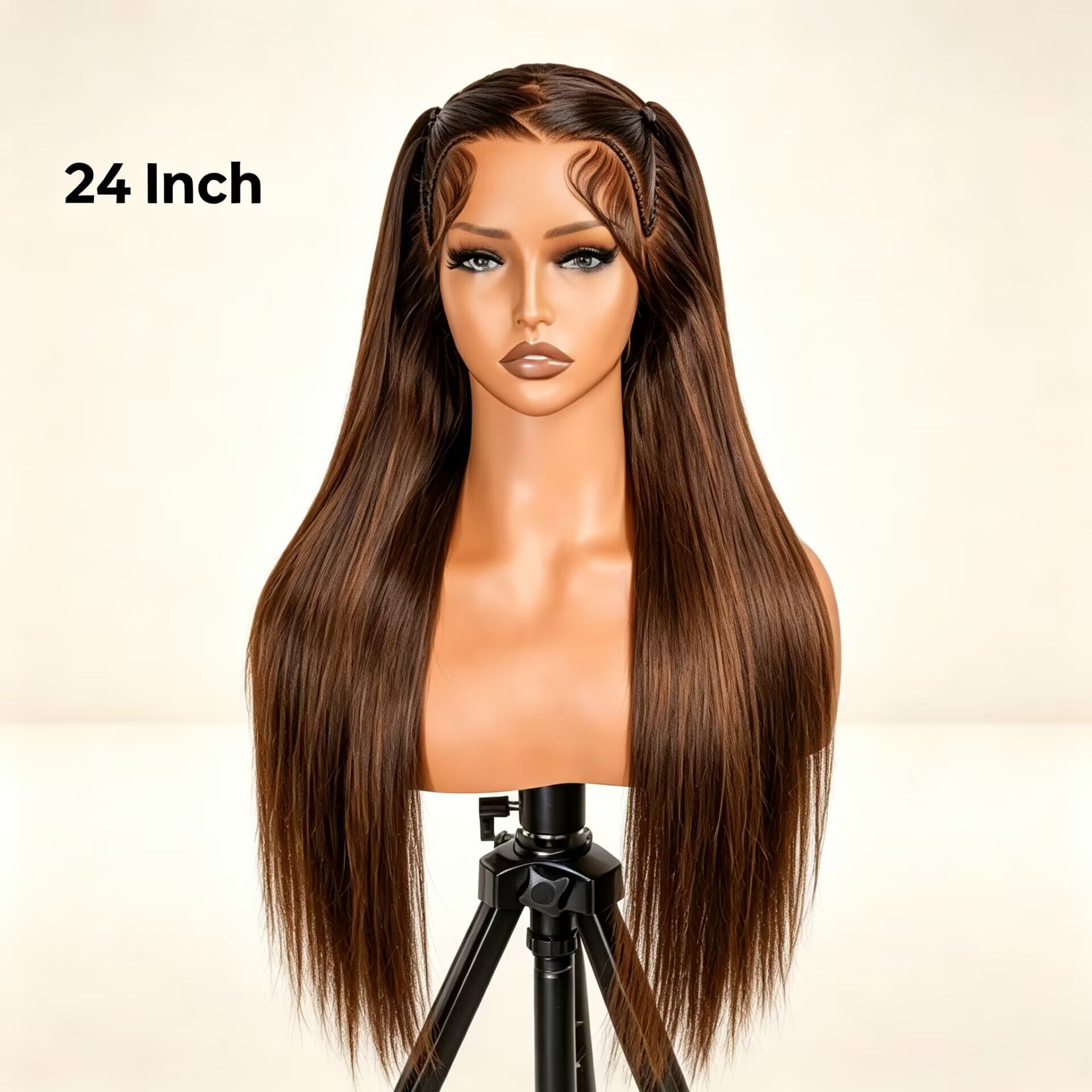 Zlike Brown Pre-Styled Zig Zag Part Straight Glueless 13x4 Lace Front Human Hair Wig