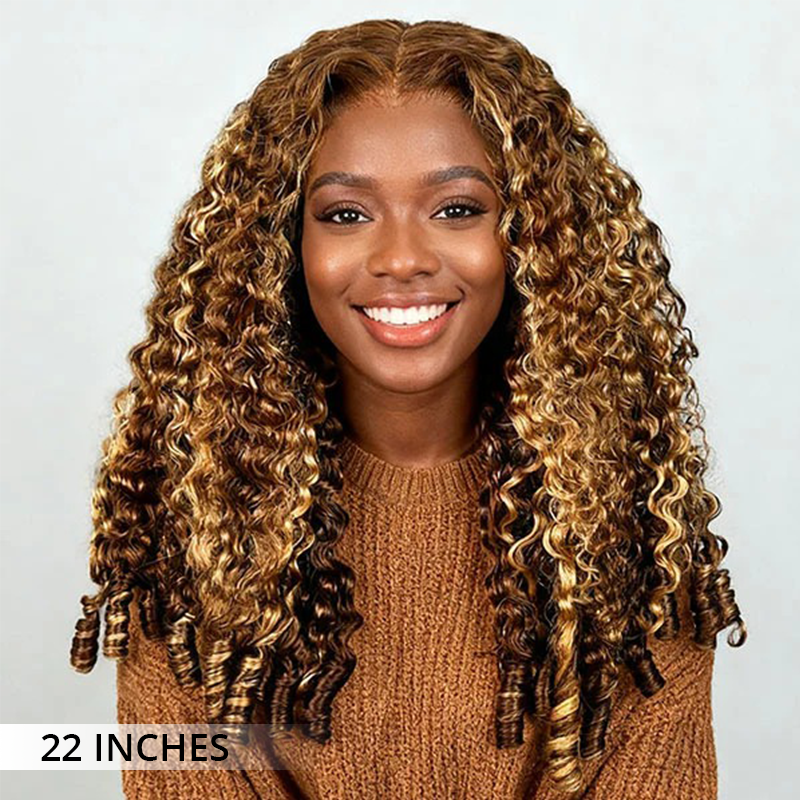 Zlike Honey Blonde Highlight 13x4 Lace Front Burmese Curly 100% Human Hair Wigs