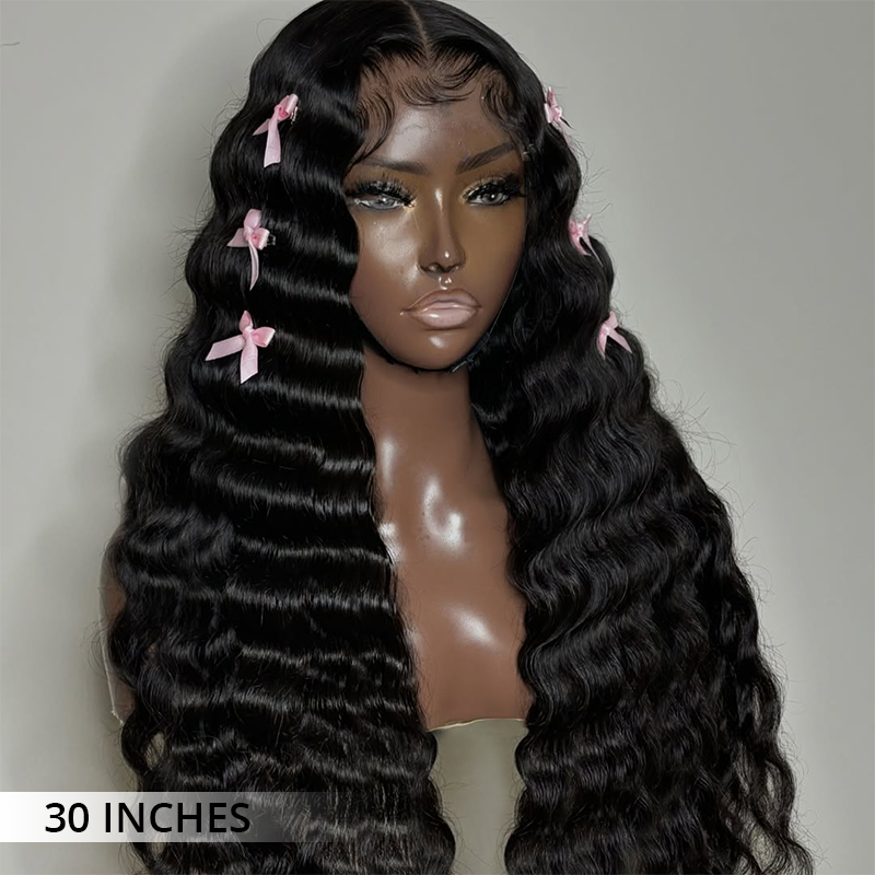 Luxury Bouncy Loose Deep Lace Front Wigs 300% Density Super Double Drawn Virgin Human Hair Wigs Transparent Lace