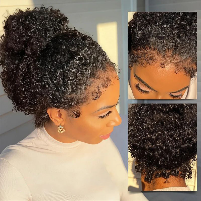 4C Curly Edges Invisi-Band 360 Kinky Curly Lace Front Wig Pre Bleached Human Hair Wigs With Curly Baby Hair