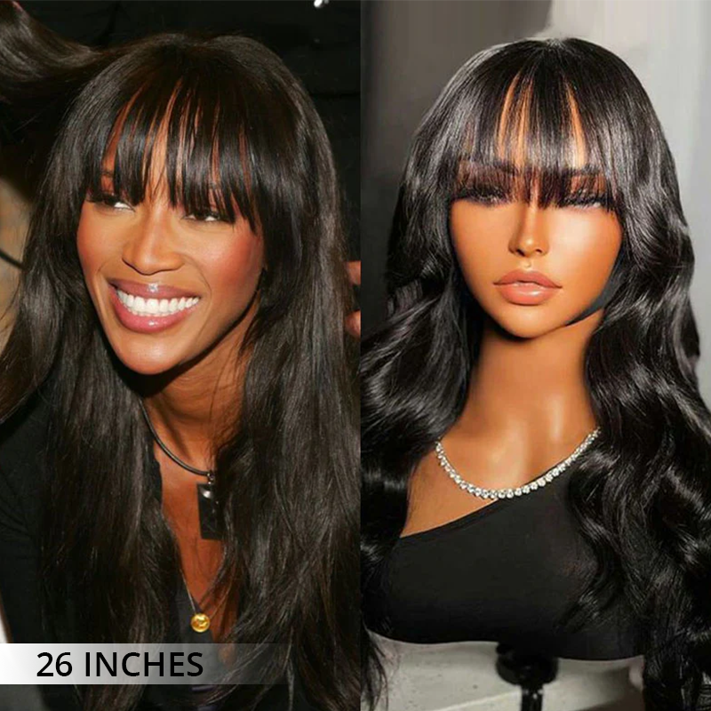 Ready To Go Glueless Body Wave Transparent Top Lace Wig Pre Bleached Human Hair Wigs With Bangs