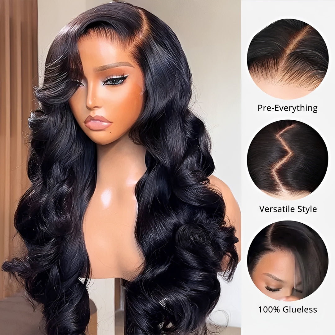 Zlike 300% High Density Body Wave Human Hair Wigs 13x6 Lace Front Glueless Wig Pre-Cut Lace With Drawstring Natural Color