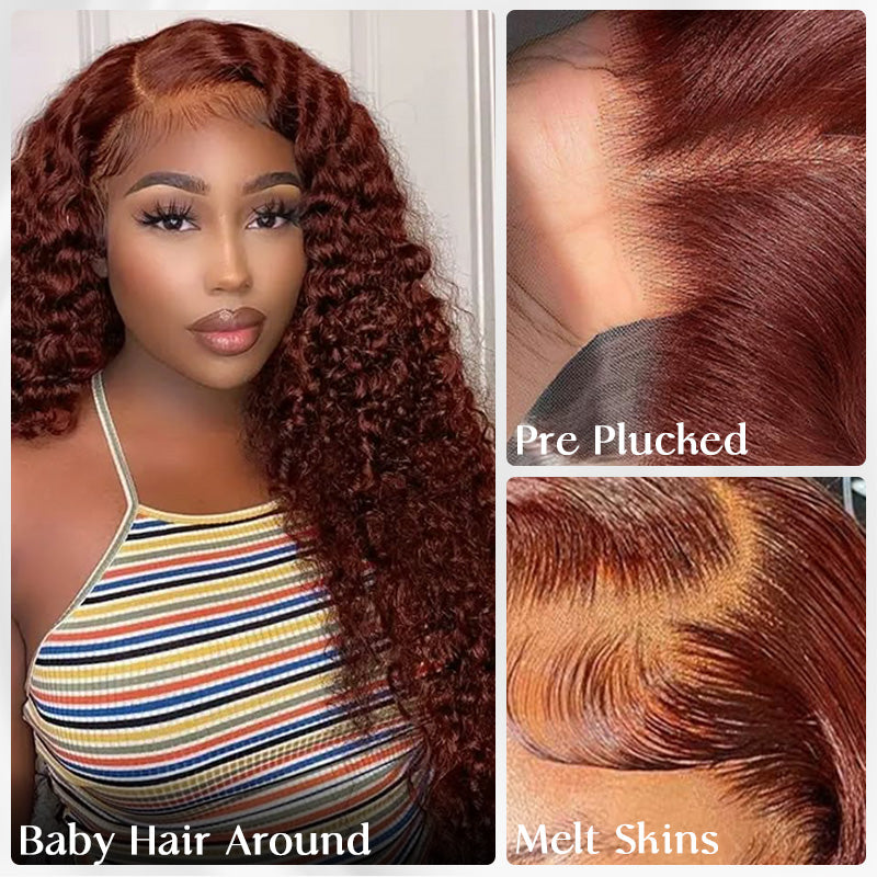 Reddish Brown #33 Curly 13x4 Lace Frontal Wig 100% Virgin Human Hair Wigs For Women