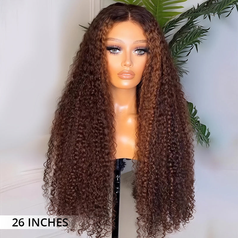 Honey Brown Highlights Kinky Curly Lace Front Wigs 100% Human Hair Pre Plucked Wigs For Women