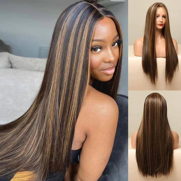 Balayage Highlight Colored Straight Wigs 13x4 Lace Frontal Wigs With Baby Hair