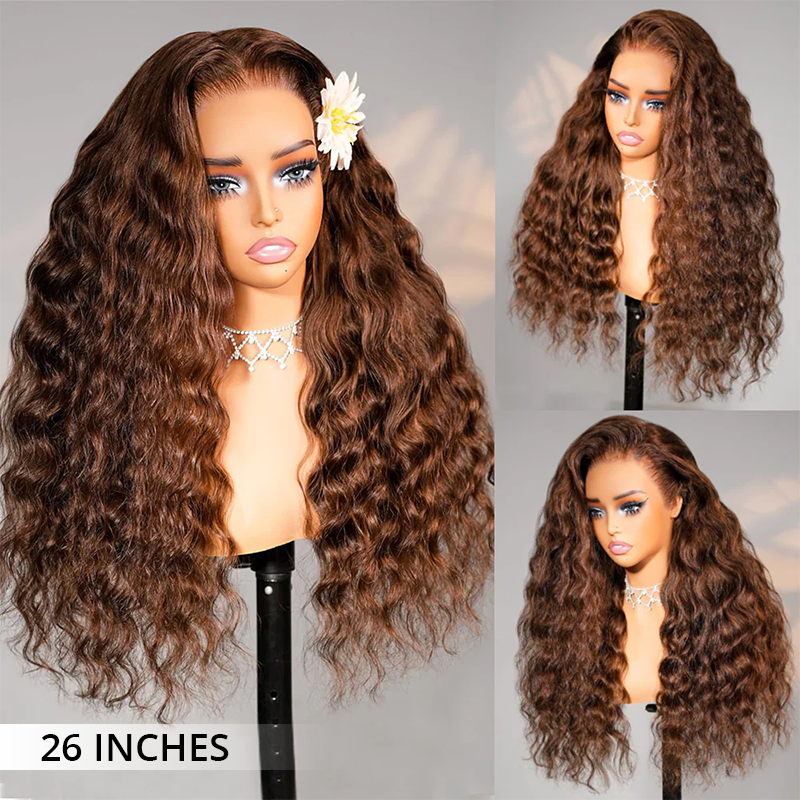 Zlike Luxury Bouncy Chocolate Brown Bohemian Curl Wigs 300% Density Super Double Drawn Virgin Human Hair Wigs Transparent Lace