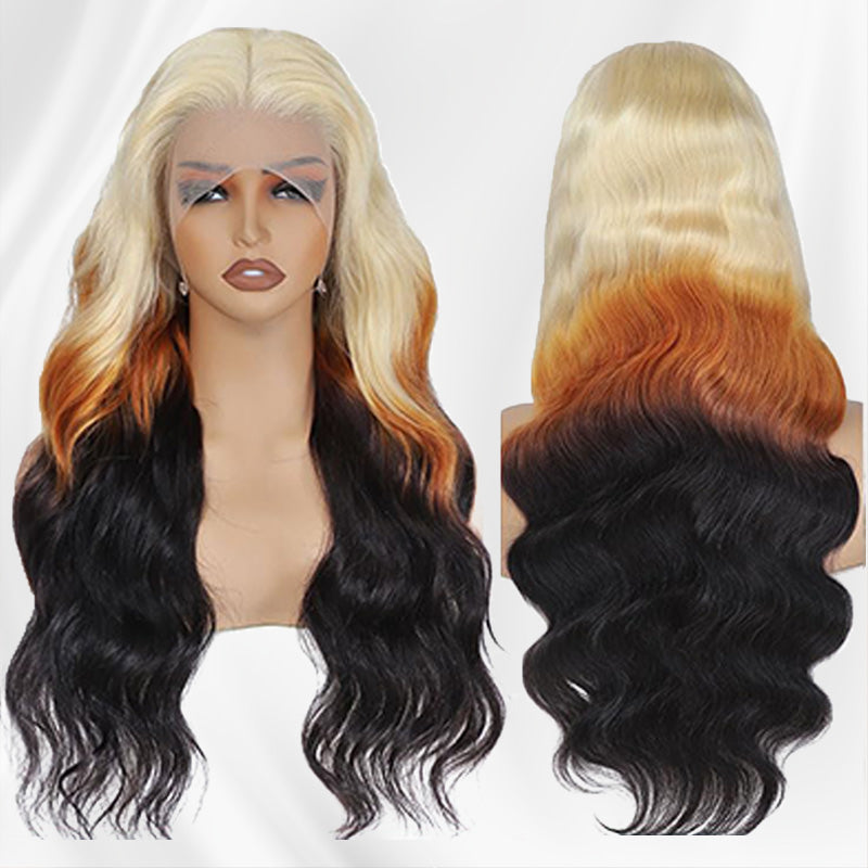 Blonde Ombre Lace Front Wig 613 Blonde Brown Human Hair Wigs Pre Plucked