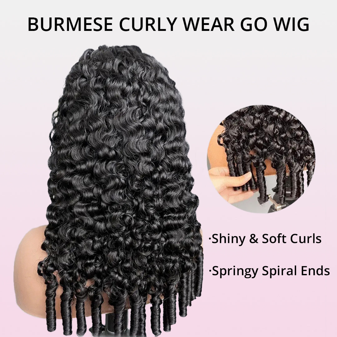 Zlike Burmese Curly Transparent Glueless Lace Front Wigs 100% Virgin Human Hair For Women Wear Go Wigs