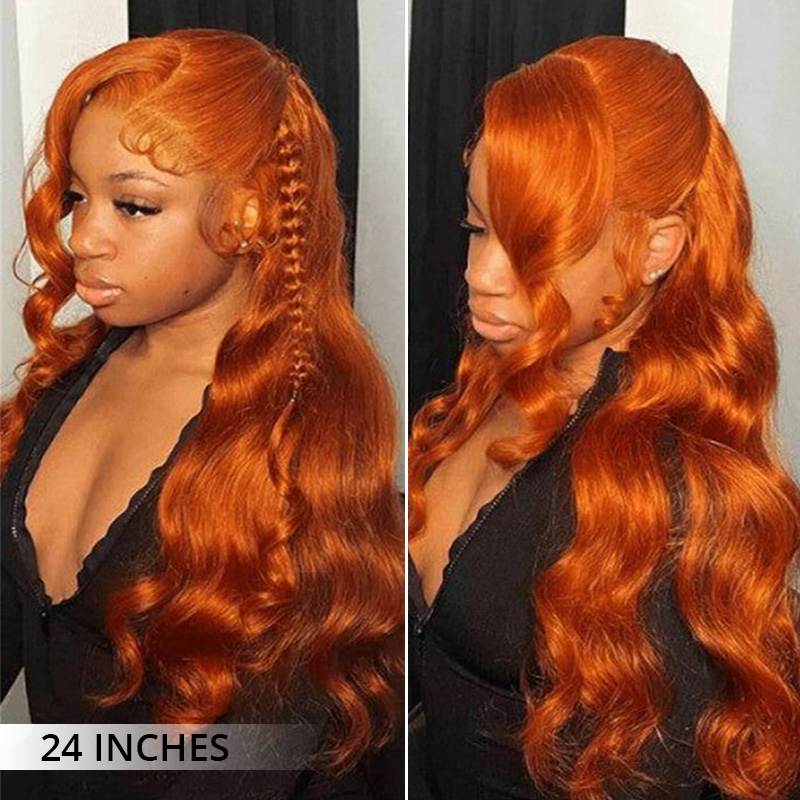 Ginger Orange Colored 13x4 Lace Front Body Wave Wig High Density Human Hair Wigs