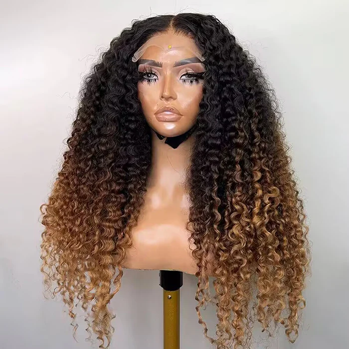 Zlike 300 Density Luxury Curly Wig Ombre Brown 100% Human Hair Swiss 13x4 Lace Front Glueless Wig For Women
