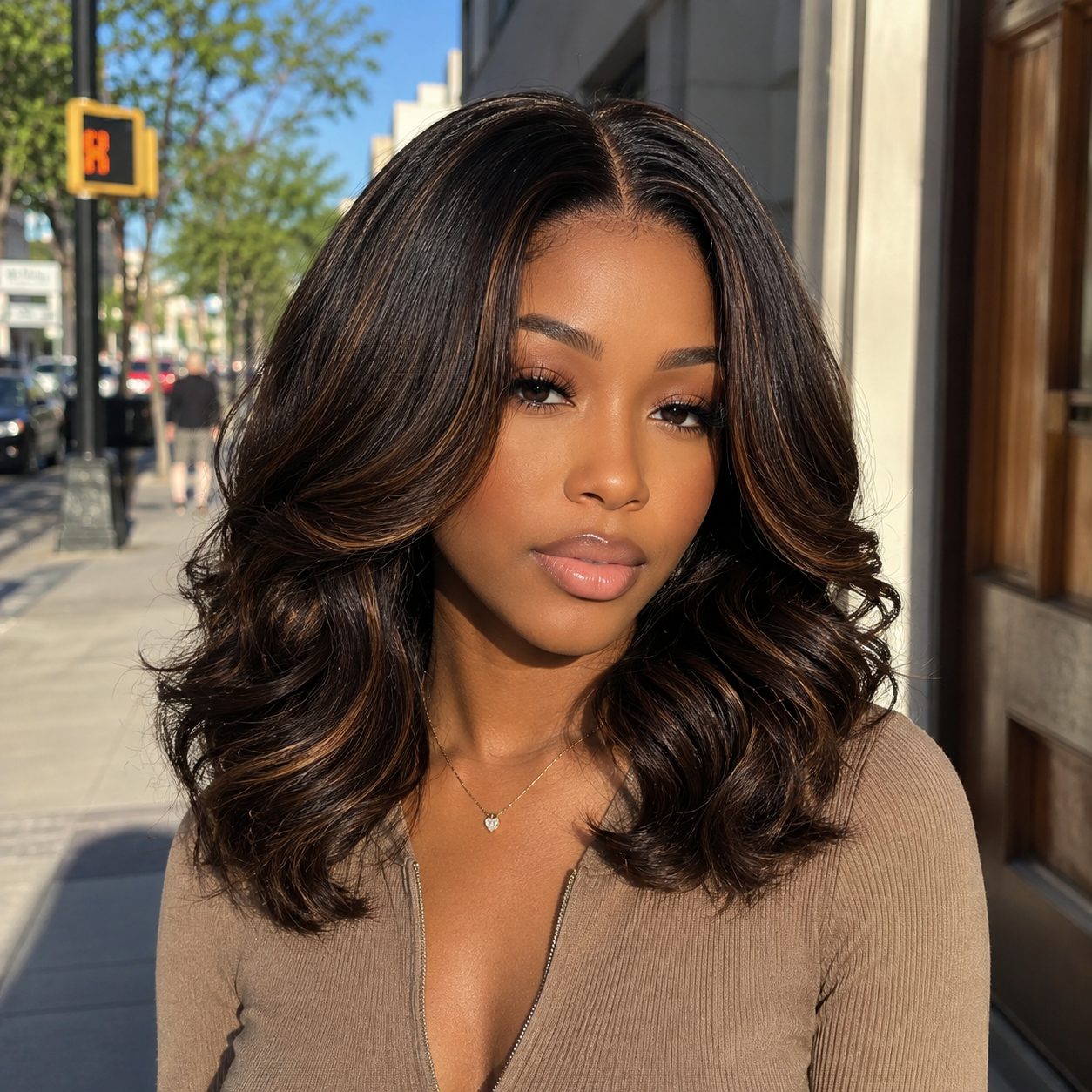 Zlike Brown Highlight Glueless Lace Wig Ready To Wear Human Hair Wig