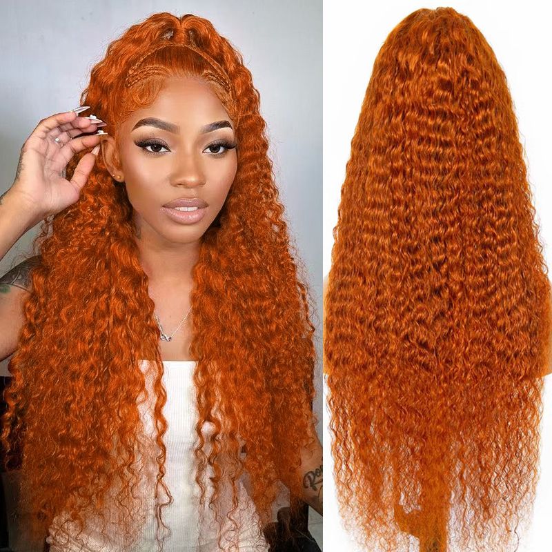 Zlike Ginger Water Wave Wigs 13x6 Transparent Lace Front Wigs 100% Human Hair Colored Wigs With Pre Plucked Hairline