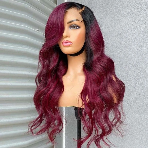 Clearance Sale | 99J Burgundy Body Wave Wigs Transparent Lace Front Virgin Human Hair Wigs