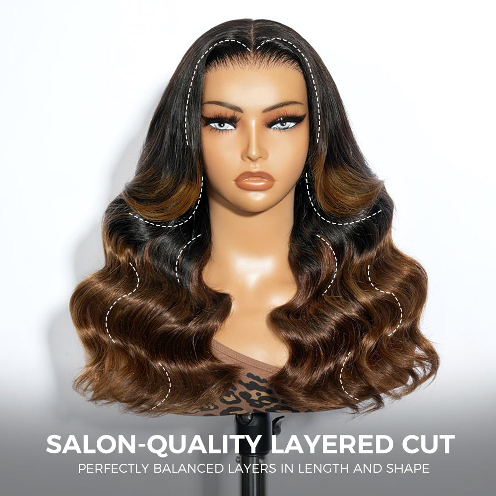 Zlike 300% Density Heavy Layered Cut Ombre Brown Colored Glueless Lace Wig