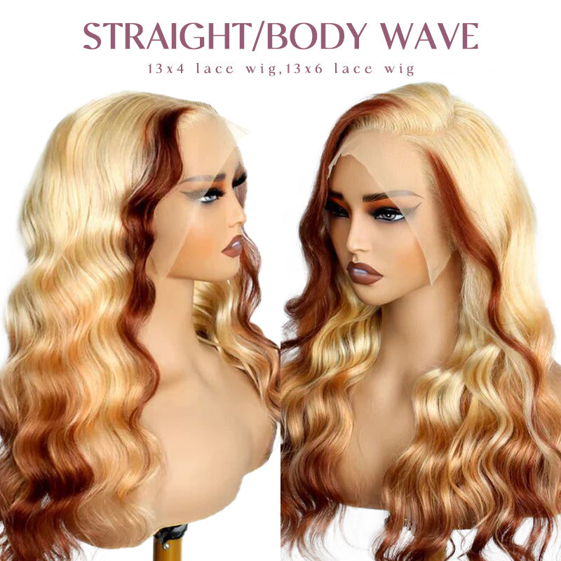 Zlike 613 Blonde Wig With Brown Highlight Body Wave Lace Front Wigs