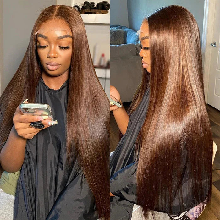 Chocolate Brown #4 Silky Straight Wig Lace Front Human Hair Wigs For Women-Zlike