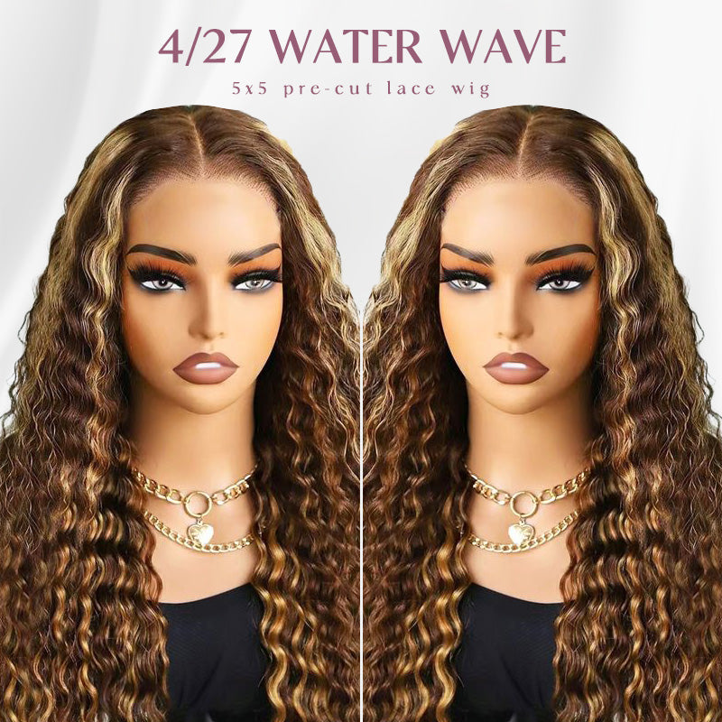Invisible HD Lace Ready Go Glueless Wigs Ombre Highlights #427 Water Wave Human Hair Wigs