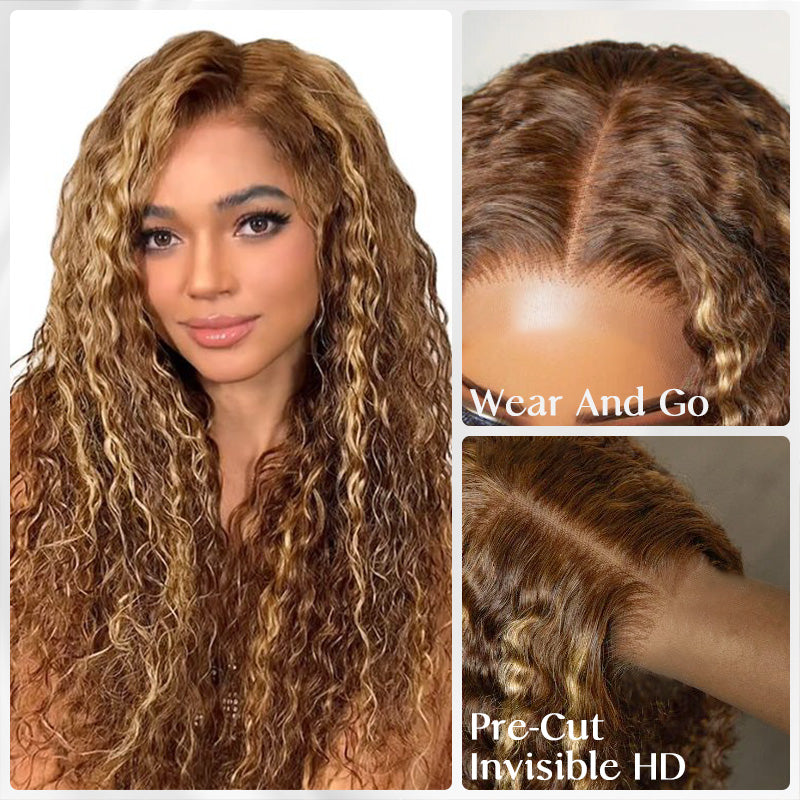 Invisible HD Lace Ready Go Glueless Wigs Ombre Highlights #427 Water Wave Human Hair Wigs