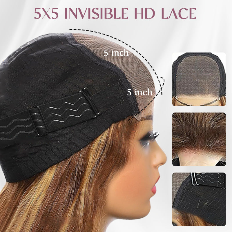 Invisible HD Lace Ready Go Glueless Wigs Ombre Highlights #427 Water Wave Human Hair Wigs
