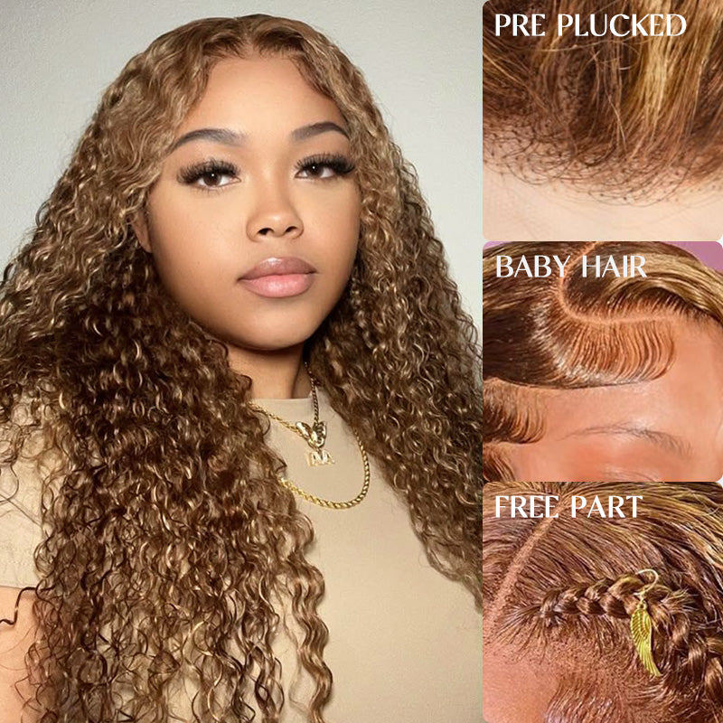 Zlike 13x4 Lace Front Wigs Honey Blonde Highlight Water Wave Human Hair Wigs