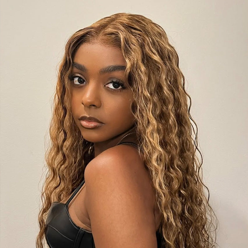 Clearance Sale | Water Wave Honey Blonde Highlight 13x6 Lace Front Wigs Human Hair Wigs For Women