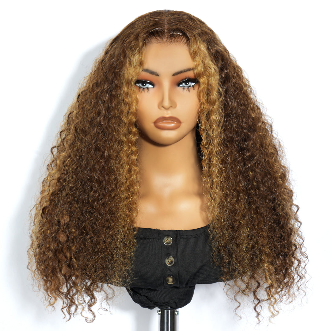 Water Wave Invisi-Band 360 Lace Frontal Wigs Highlight Honey Blonde Glueless Human Hair Wigs