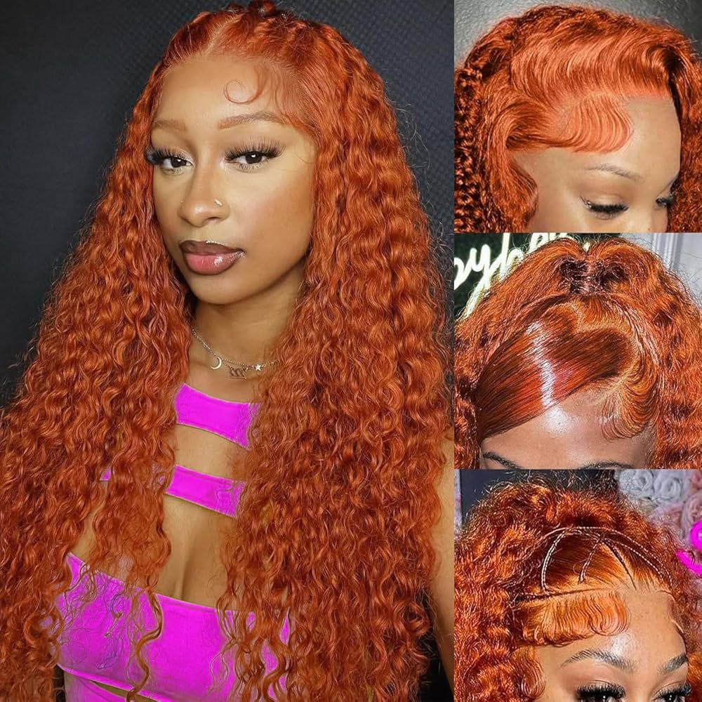 Clearance Sale | Ginger Orange #350 Deep Wave Wigs Transparent Lace Front Wigs 100% Virgin Human Hair