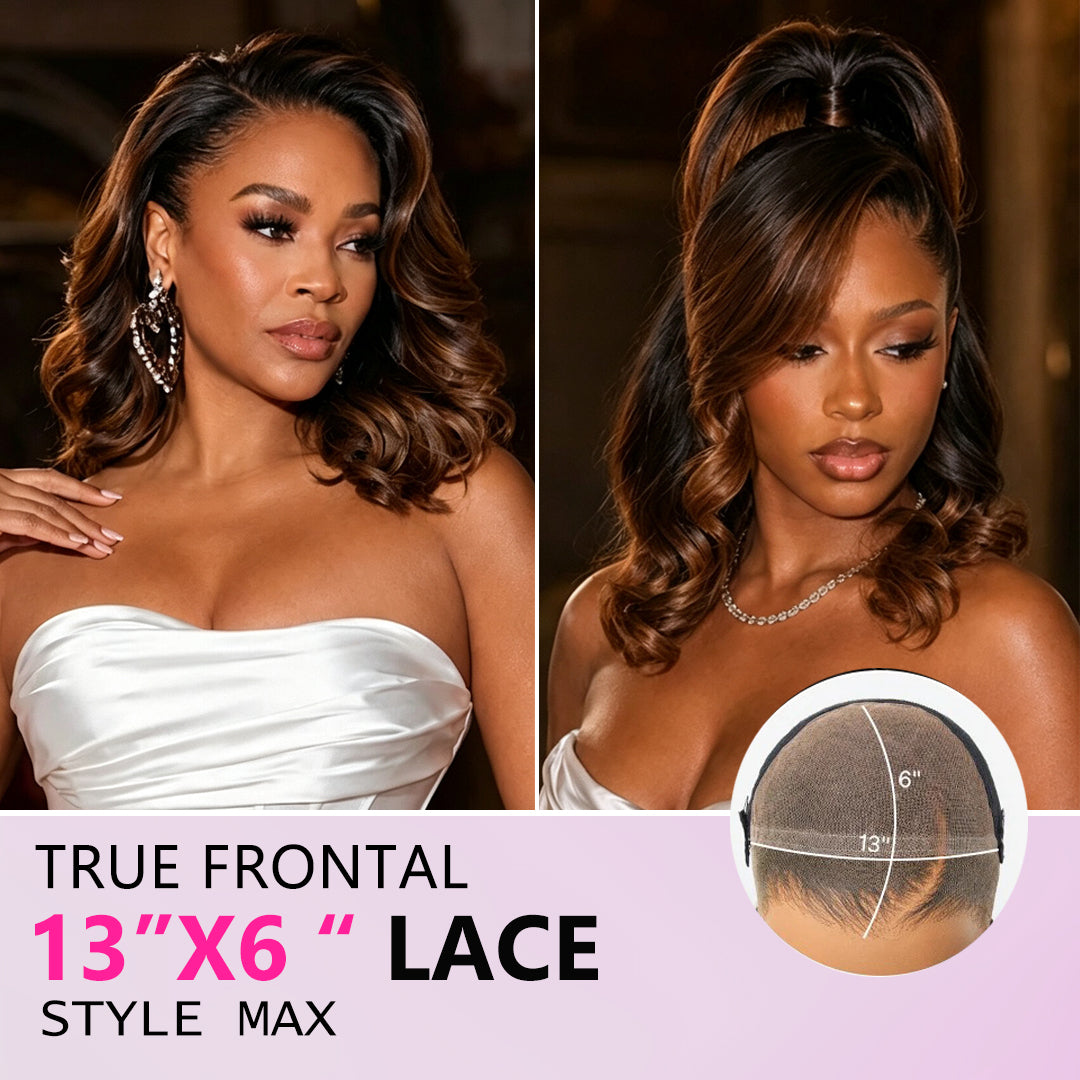 Zlike 200% Density Ombre Brown / Natural Black Loose Wave Glueless 13x6 / 13x4 Lace Front Wigs Human Hair Pre-Cut Lace Flexi-Fit Drawstring Cap