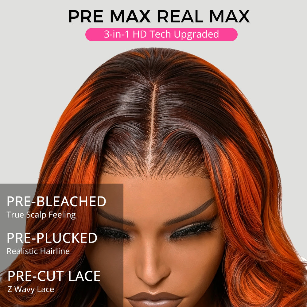 Zlike Ginger Highlight Body Wave Wig 360 Lace Frontal Invisi Strap Snug Fit Human Hair Wigs