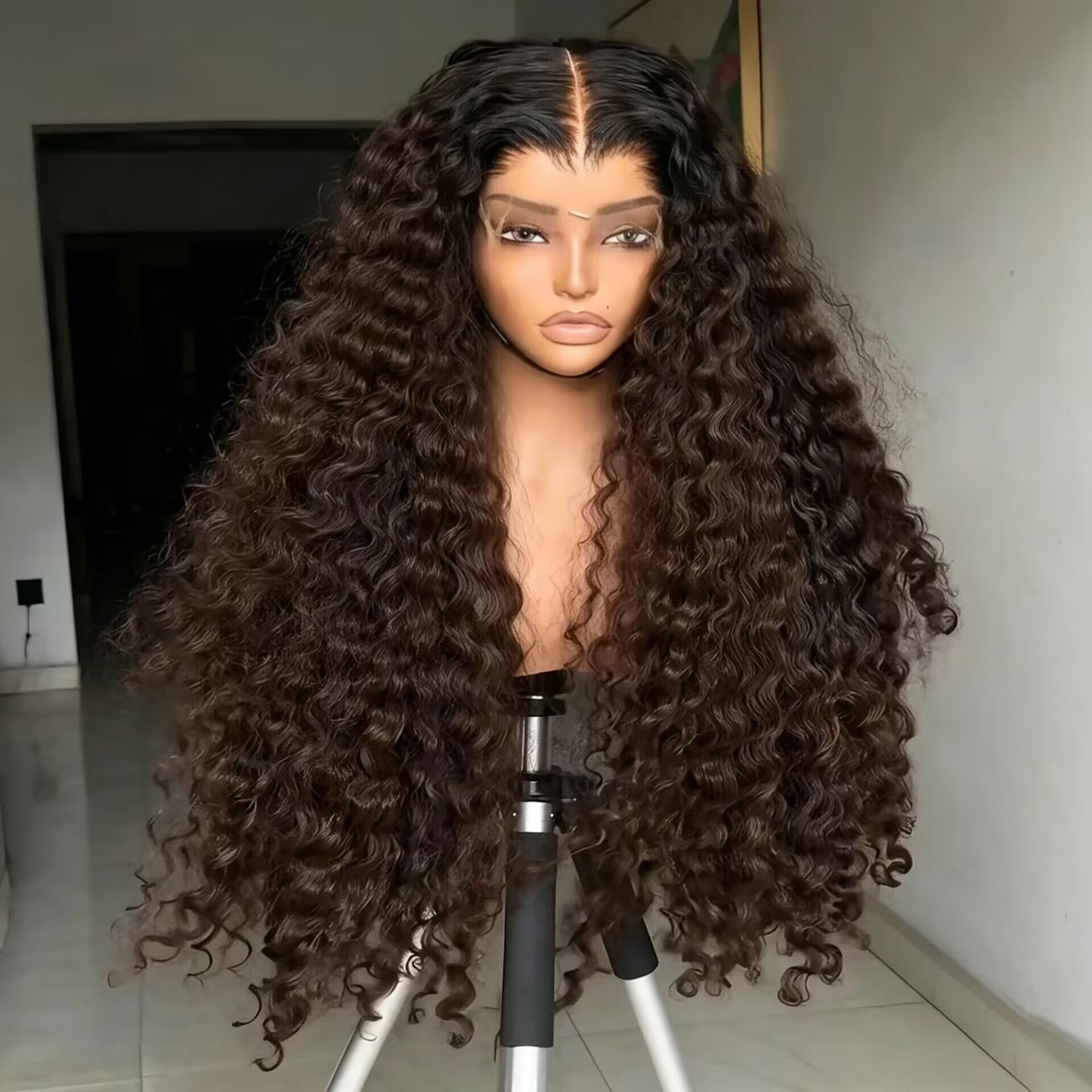 Zlike Chocolate Brown Burmese Curly 13x4 Lace Front Human Hair Wig 250%300 %Density