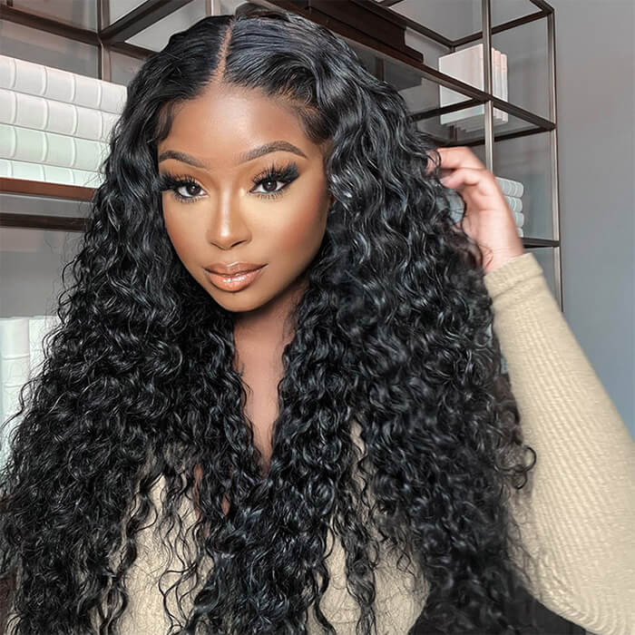 Zlike 5x5 Transparent Lace Closure Glueless Water Wave Wigs with Bleached Knots Match All Skin Tones