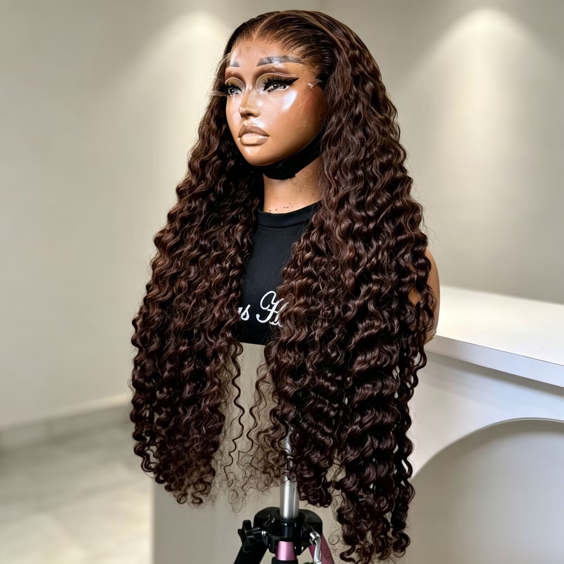 Zlike Chocolate Brown Burmese Curly 13x4 Lace Front Human Hair Wig 250%300 %Density