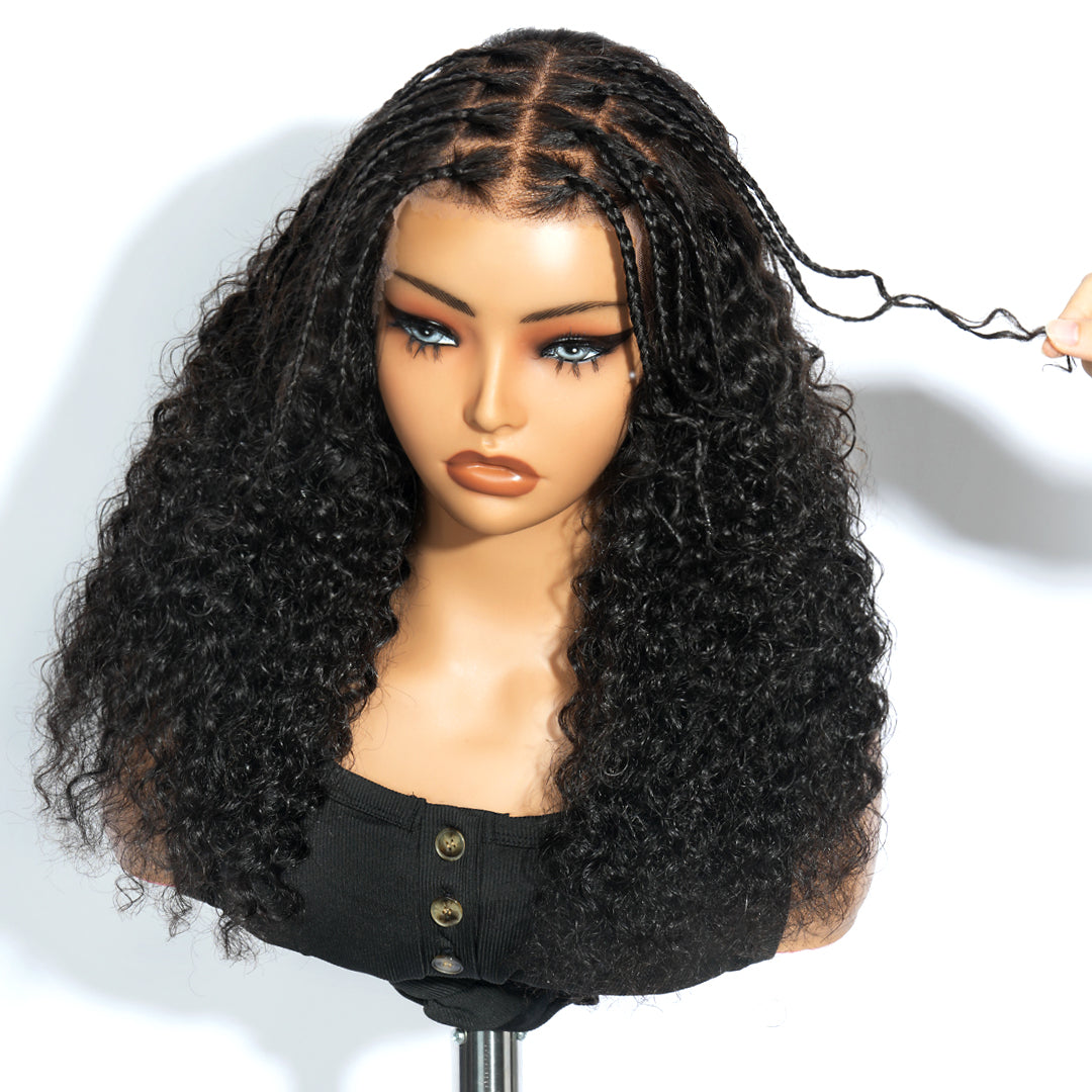 Zlike Boho Braids Water Wave Glueless Closure Lace with Braided Top Human Hair Wigs Pre-Cut Lace