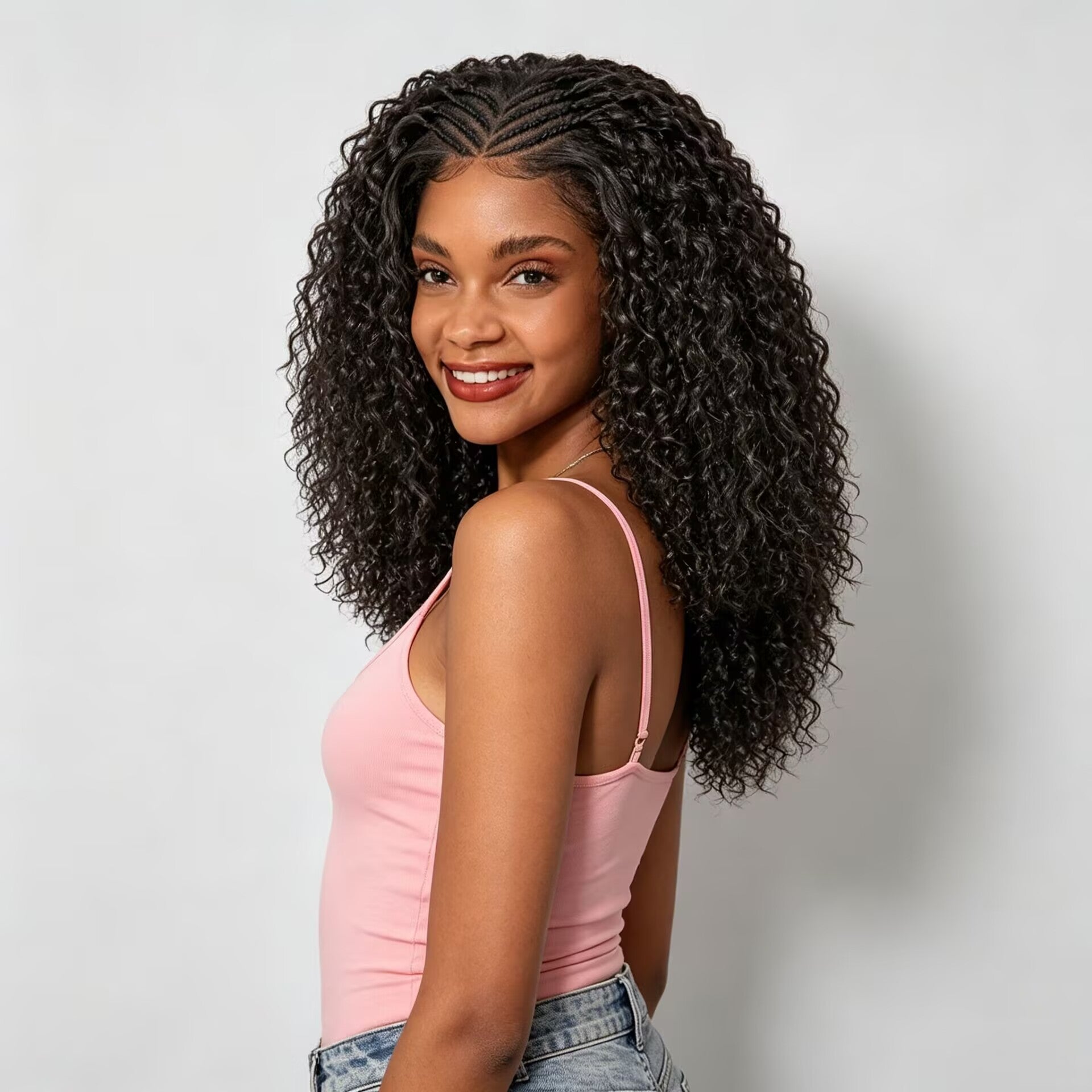 Zlike 13x6 Lace Front Cornrow Top Braided Wig Pre-Cut Glueless Human Hair Wig Natural Black