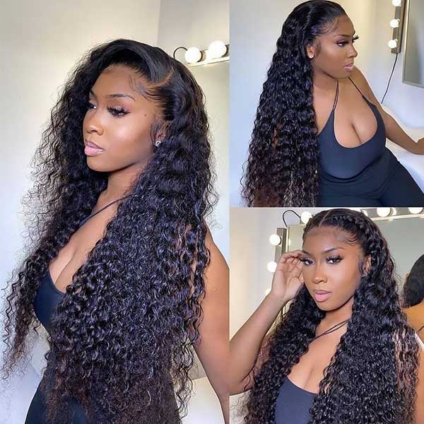 Fast Shipping | Invisi-Band Water Wave 360 Lace Frontal Wigs Pre Cut Glueless Human Hair Wigs