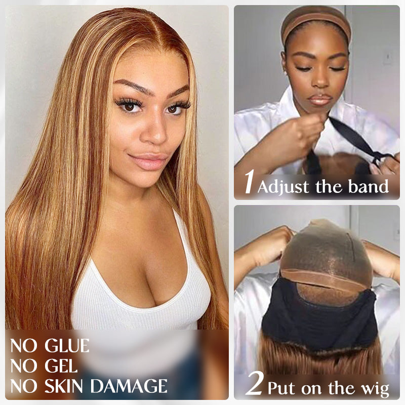 Flash Sale | Honey Blonde Highlight Transparent Lace Front Straight Wigs Long Natural Wave Wigs 100% Human Hair